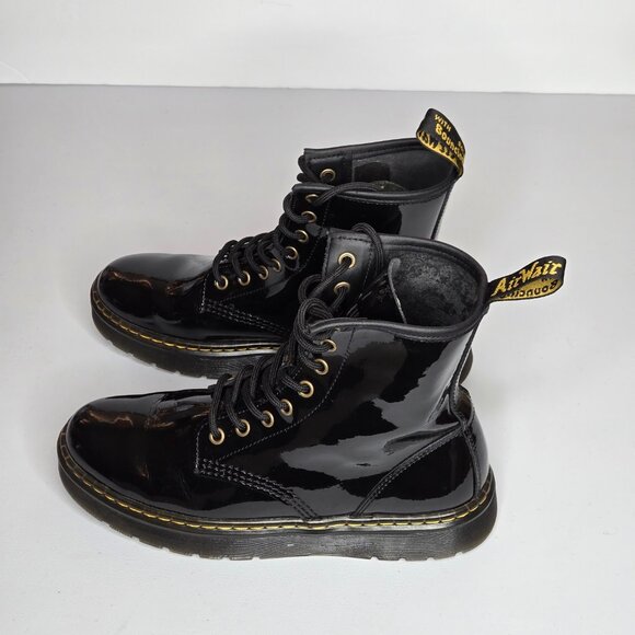 Dr. Martens Zavala Women Black Patent Leather Combat Lace-Up Boots Sz 8 - Picture 2 of 12